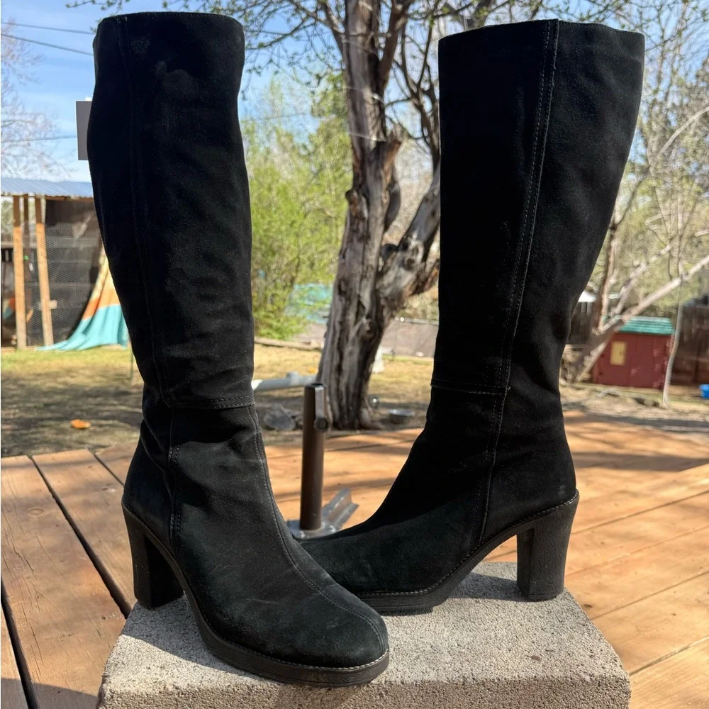 La CANADIENNE Black Tall Suede Block Heel Boots